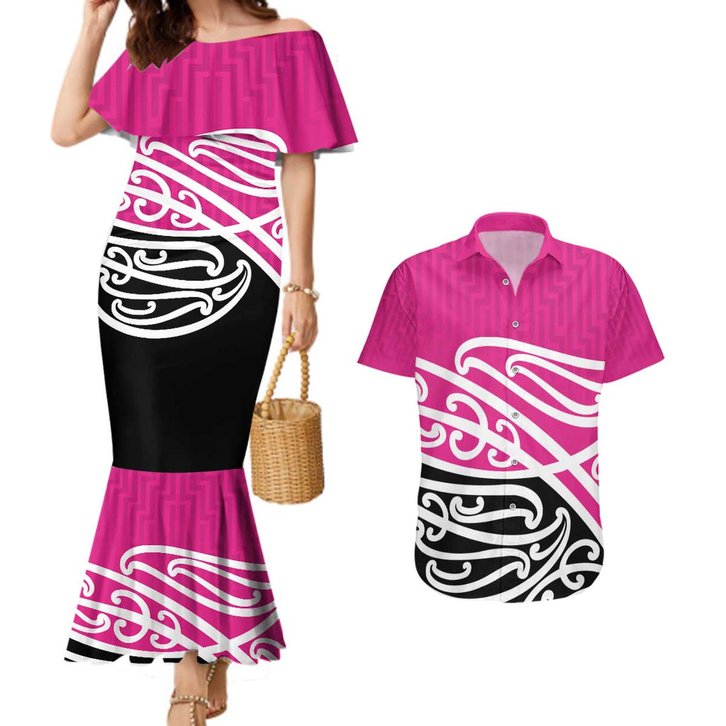 All Pink New Zealand Kowhai Ngutukak Couples Matching Mermaid Dress and Hawaiian Shirt - Aussie Hoodie
