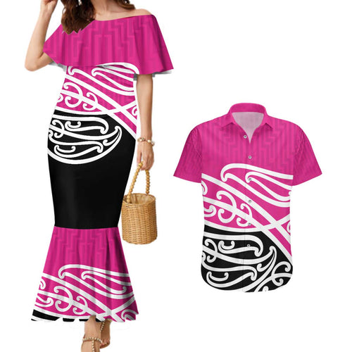 All Pink New Zealand Kowhai Ngutukak Couples Matching Mermaid Dress and Hawaiian Shirt - Aussie Hoodie