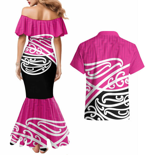 All Pink New Zealand Kowhai Ngutukak Couples Matching Mermaid Dress and Hawaiian Shirt - Aussie Hoodie