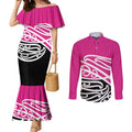 All Pink New Zealand Kowhai Ngutukak Couples Matching Mermaid Dress and Long Sleeve Button Shirt - Aussie Hoodie