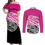 All Pink New Zealand Kowhai Ngutukak Couples Matching Off Shoulder Maxi Dress and Long Sleeve Button Shirt - Aussie Hoodie