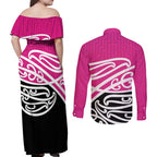 All Pink New Zealand Kowhai Ngutukak Couples Matching Off Shoulder Maxi Dress and Long Sleeve Button Shirt - Aussie Hoodie