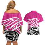 All Pink New Zealand Kowhai Ngutukak Couples Matching Off Shoulder Short Dress and Hawaiian Shirt - Aussie Hoodie