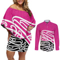 All Pink New Zealand Kowhai Ngutukak Couples Matching Off Shoulder Short Dress and Long Sleeve Button Shirt - Aussie Hoodie