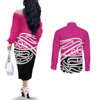 All Pink New Zealand Kowhai Ngutukak Couples Matching Off The Shoulder Long Sleeve Dress and Long Sleeve Button Shirt - Aussie Hoodie