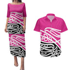 All Pink New Zealand Kowhai Ngutukak Couples Matching Puletasi and Hawaiian Shirt - Aussie Hoodie
