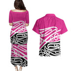 All Pink New Zealand Kowhai Ngutukak Couples Matching Puletasi and Hawaiian Shirt - Aussie Hoodie
