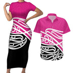 All Pink New Zealand Kowhai Ngutukak Couples Matching Short Sleeve Bodycon Dress and Hawaiian Shirt - Aussie Hoodie