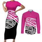 All Pink New Zealand Kowhai Ngutukak Couples Matching Short Sleeve Bodycon Dress and Long Sleeve Button Shirt - Aussie Hoodie