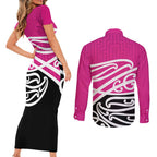 All Pink New Zealand Kowhai Ngutukak Couples Matching Short Sleeve Bodycon Dress and Long Sleeve Button Shirt - Aussie Hoodie