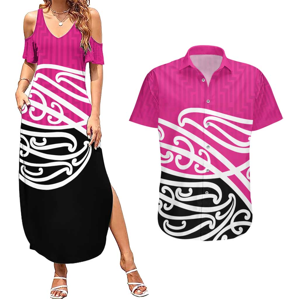 All Pink New Zealand Kowhai Ngutukak Couples Matching Summer Maxi Dress and Hawaiian Shirt - Aussie Hoodie
