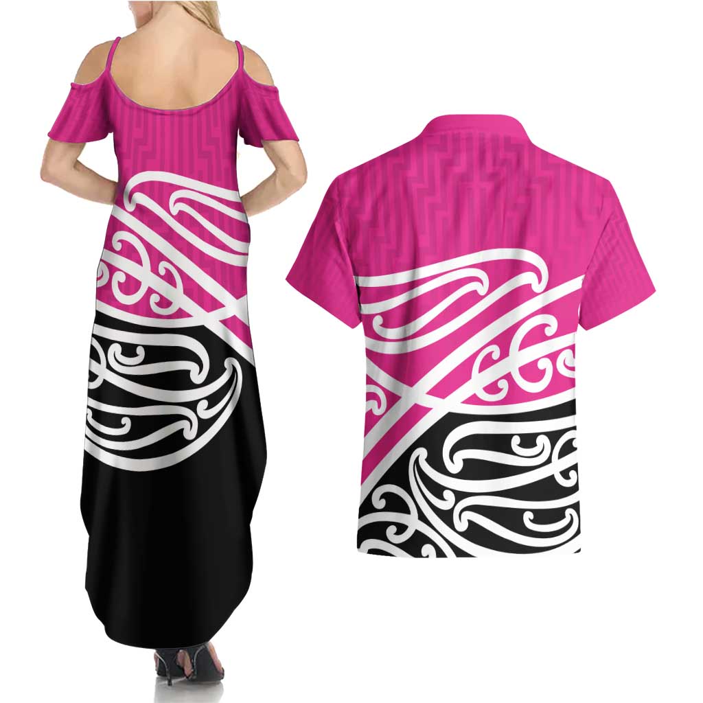 All Pink New Zealand Kowhai Ngutukak Couples Matching Summer Maxi Dress and Hawaiian Shirt - Aussie Hoodie