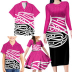 All Pink New Zealand Kowhai Ngutukak Family Matching Long Sleeve Bodycon Dress and Hawaiian Shirt - Aussie Hoodie