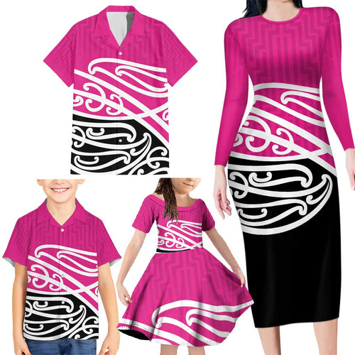 All Pink New Zealand Kowhai Ngutukak Family Matching Long Sleeve Bodycon Dress and Hawaiian Shirt - Aussie Hoodie