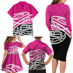 All Pink New Zealand Kowhai Ngutukak Family Matching Long Sleeve Bodycon Dress and Hawaiian Shirt - Aussie Hoodie