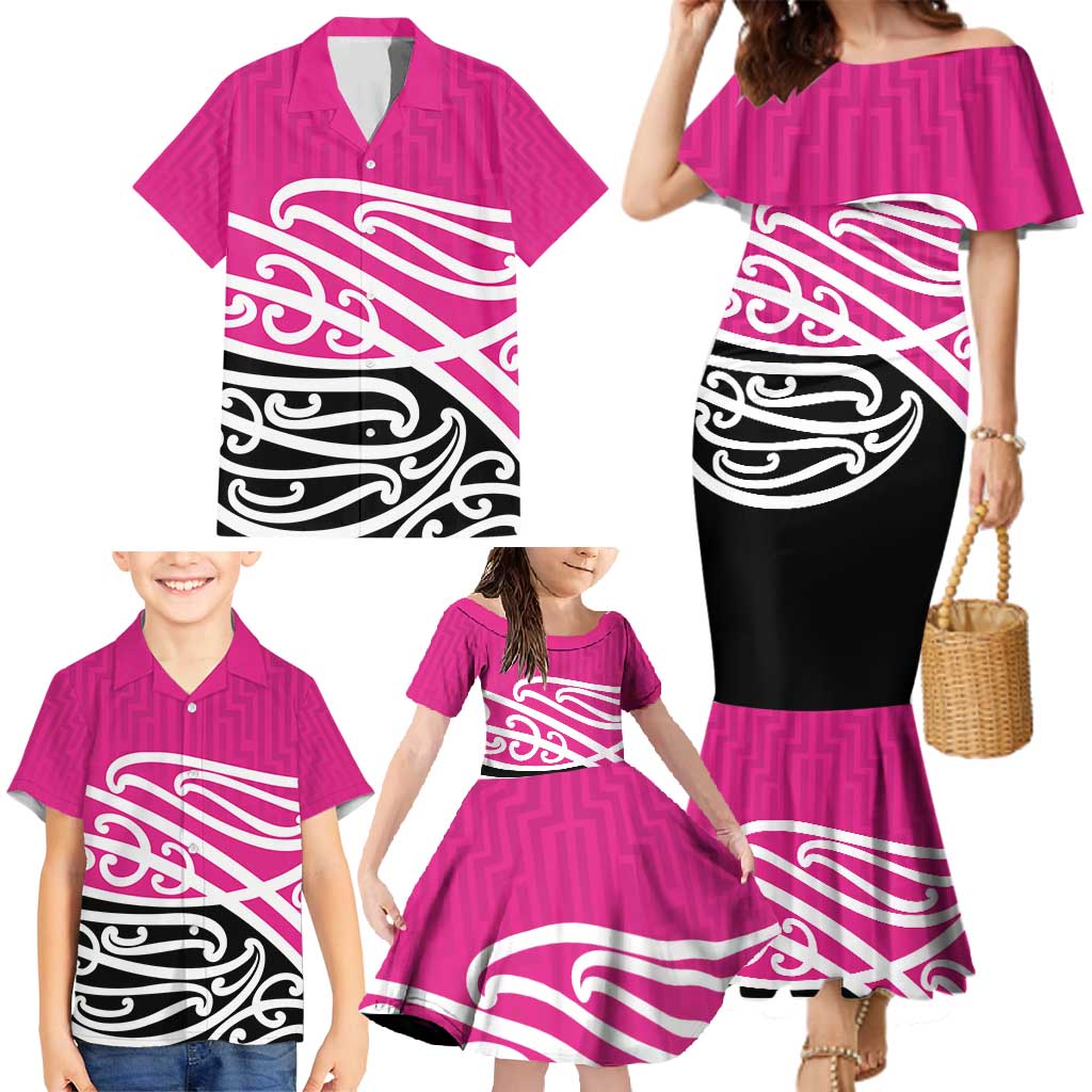 All Pink New Zealand Kowhai Ngutukak Family Matching Mermaid Dress and Hawaiian Shirt - Aussie Hoodie