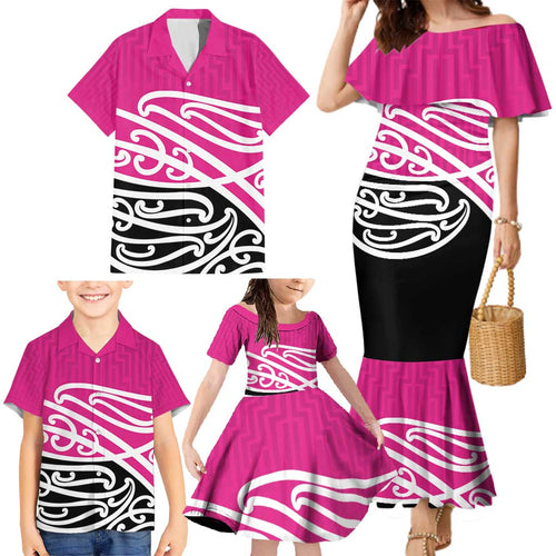 All Pink New Zealand Kowhai Ngutukak Family Matching Mermaid Dress and Hawaiian Shirt - Aussie Hoodie