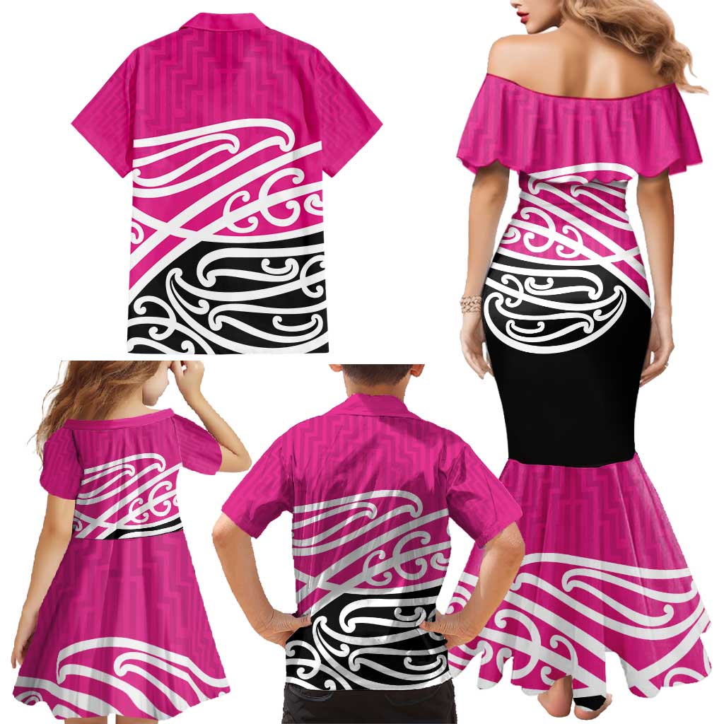 All Pink New Zealand Kowhai Ngutukak Family Matching Mermaid Dress and Hawaiian Shirt - Aussie Hoodie