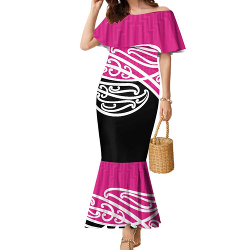 All Pink New Zealand Kowhai Ngutukak Family Matching Mermaid Dress and Hawaiian Shirt - Aussie Hoodie