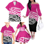 All Pink New Zealand Kowhai Ngutukak Family Matching Off The Shoulder Long Sleeve Dress and Hawaiian Shirt - Aussie Hoodie