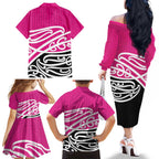 All Pink New Zealand Kowhai Ngutukak Family Matching Off The Shoulder Long Sleeve Dress and Hawaiian Shirt - Aussie Hoodie