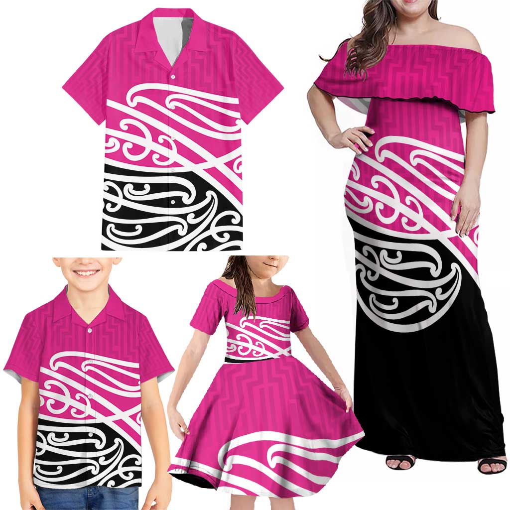 All Pink New Zealand Kowhai Ngutukak Family Matching Off Shoulder Maxi Dress and Hawaiian Shirt - Aussie Hoodie
