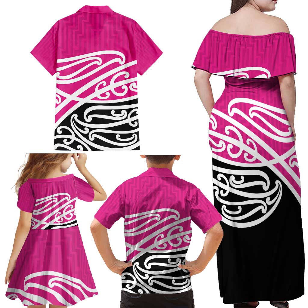 All Pink New Zealand Kowhai Ngutukak Family Matching Off Shoulder Maxi Dress and Hawaiian Shirt - Aussie Hoodie