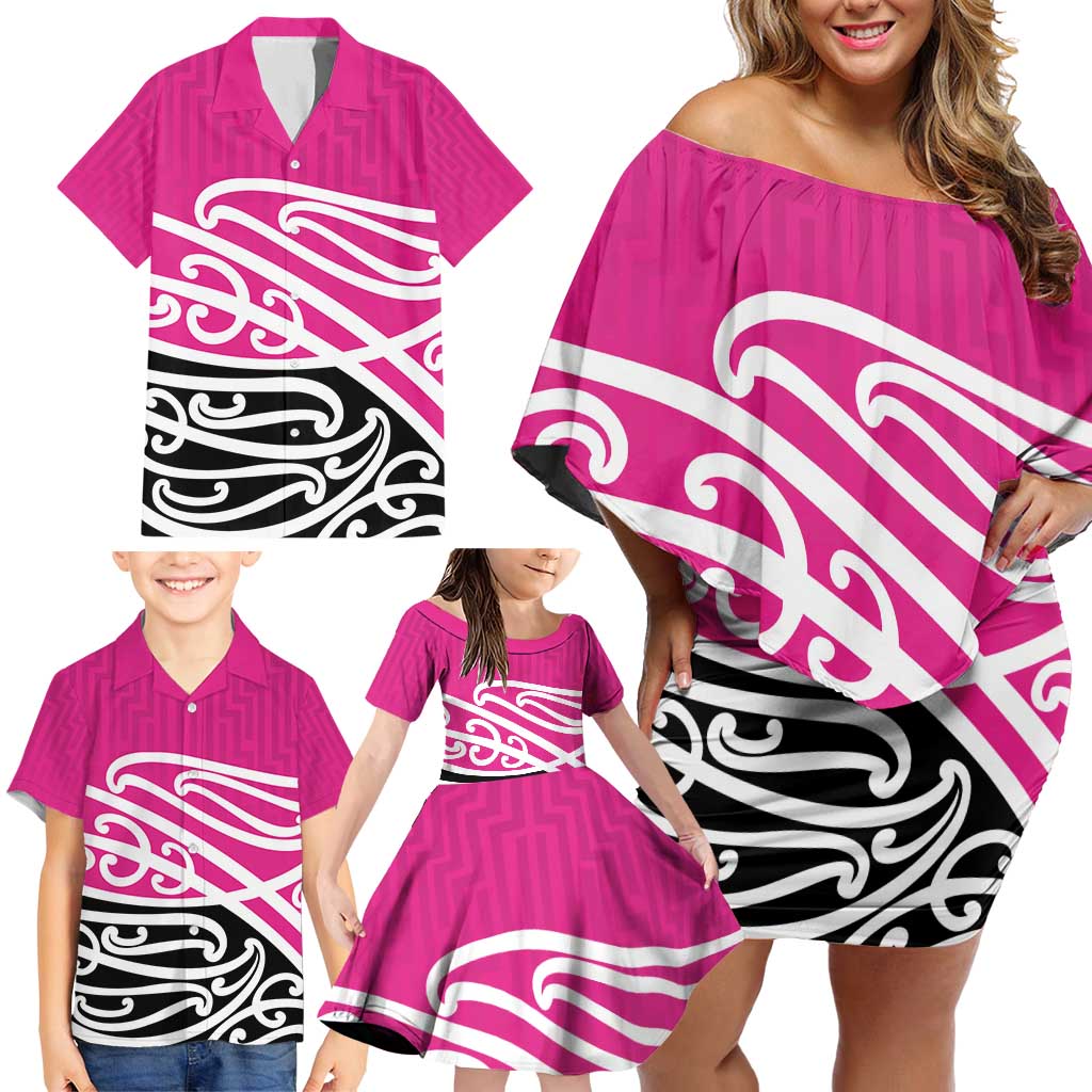 All Pink New Zealand Kowhai Ngutukak Family Matching Off Shoulder Short Dress and Hawaiian Shirt - Aussie Hoodie