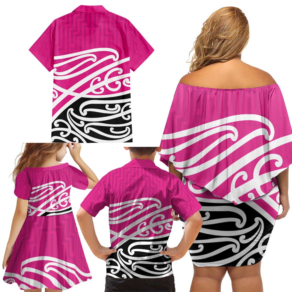 All Pink New Zealand Kowhai Ngutukak Family Matching Off Shoulder Short Dress and Hawaiian Shirt - Aussie Hoodie