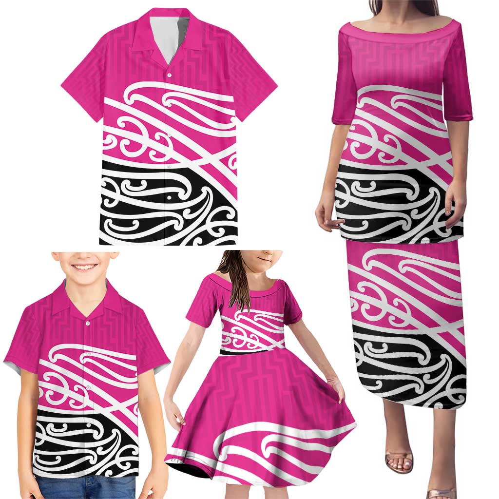 All Pink New Zealand Kowhai Ngutukak Family Matching Puletasi and Hawaiian Shirt - Aussie Hoodie