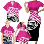 All Pink New Zealand Kowhai Ngutukak Family Matching Short Sleeve Bodycon Dress and Hawaiian Shirt - Aussie Hoodie