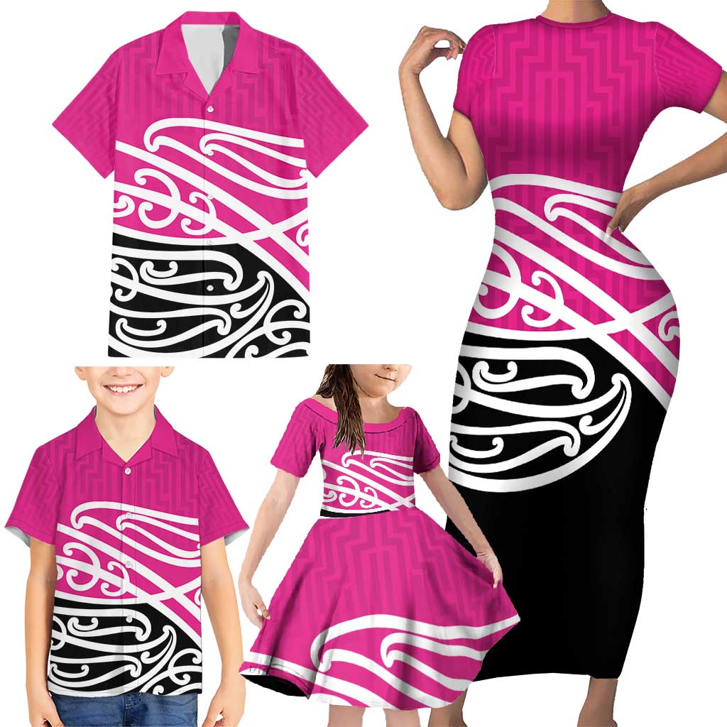 All Pink New Zealand Kowhai Ngutukak Family Matching Short Sleeve Bodycon Dress and Hawaiian Shirt - Aussie Hoodie
