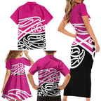 All Pink New Zealand Kowhai Ngutukak Family Matching Short Sleeve Bodycon Dress and Hawaiian Shirt - Aussie Hoodie