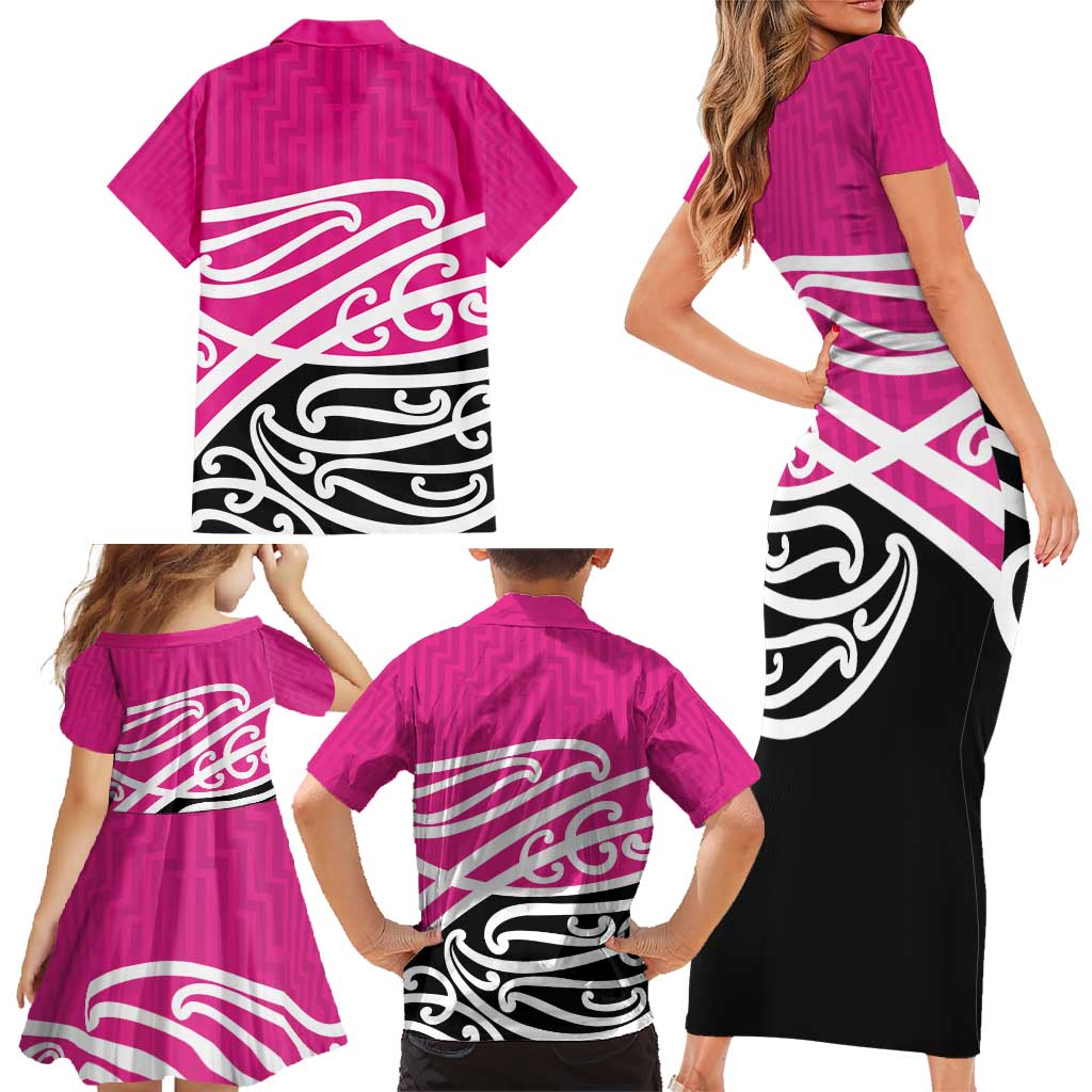 All Pink New Zealand Kowhai Ngutukak Family Matching Short Sleeve Bodycon Dress and Hawaiian Shirt - Aussie Hoodie