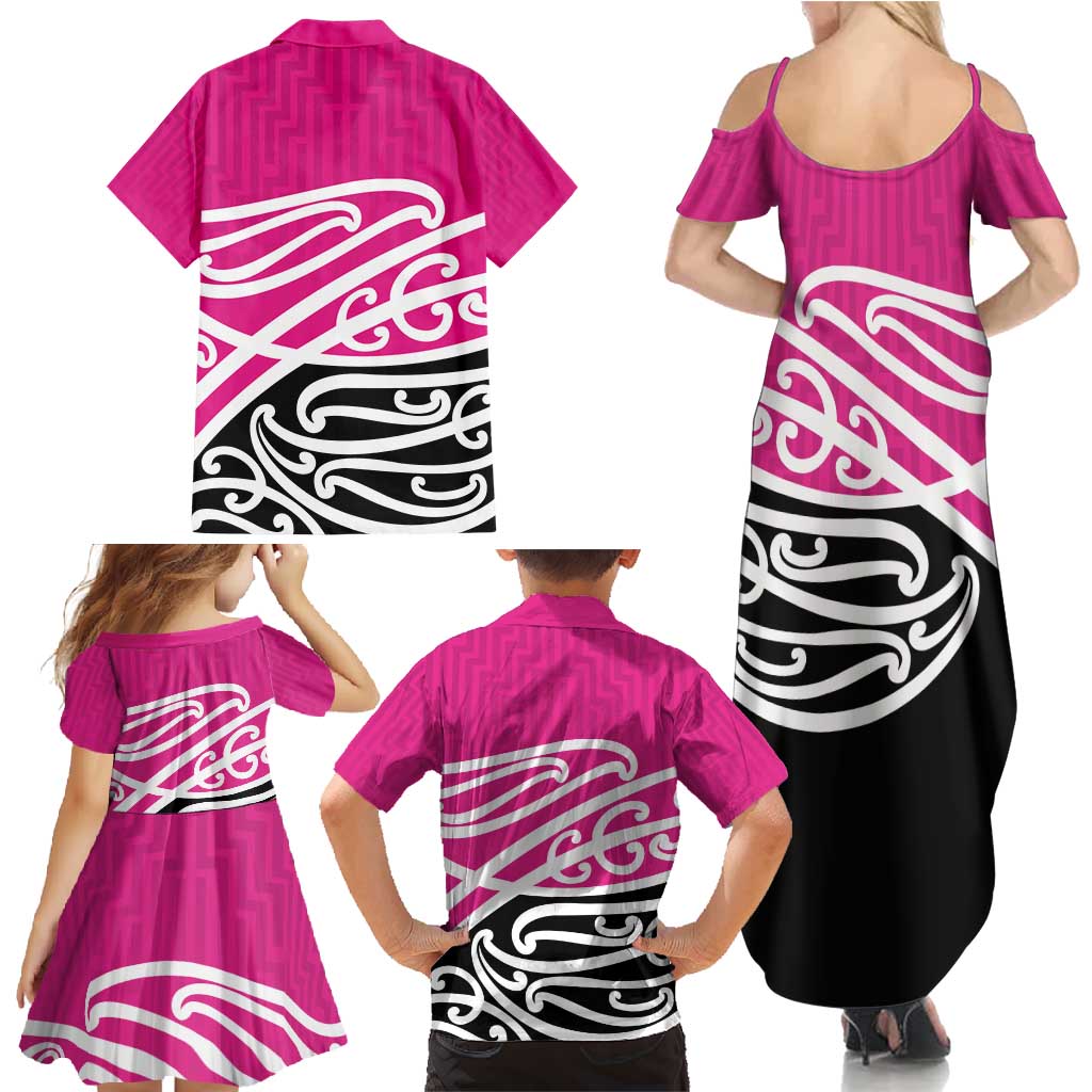 All Pink New Zealand Kowhai Ngutukak Family Matching Summer Maxi Dress and Hawaiian Shirt - Aussie Hoodie