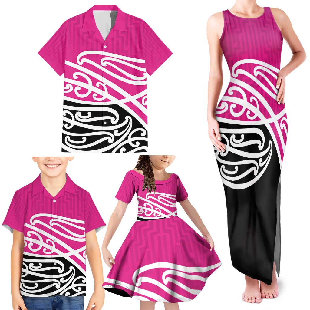 All Pink New Zealand Kowhai Ngutukak Family Matching Tank Maxi Dress and Hawaiian Shirt - Aussie Hoodie