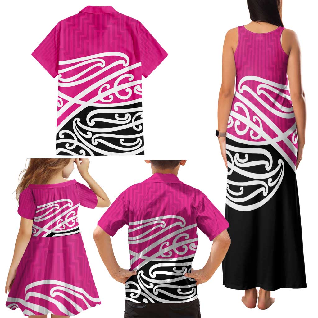 All Pink New Zealand Kowhai Ngutukak Family Matching Tank Maxi Dress and Hawaiian Shirt - Aussie Hoodie