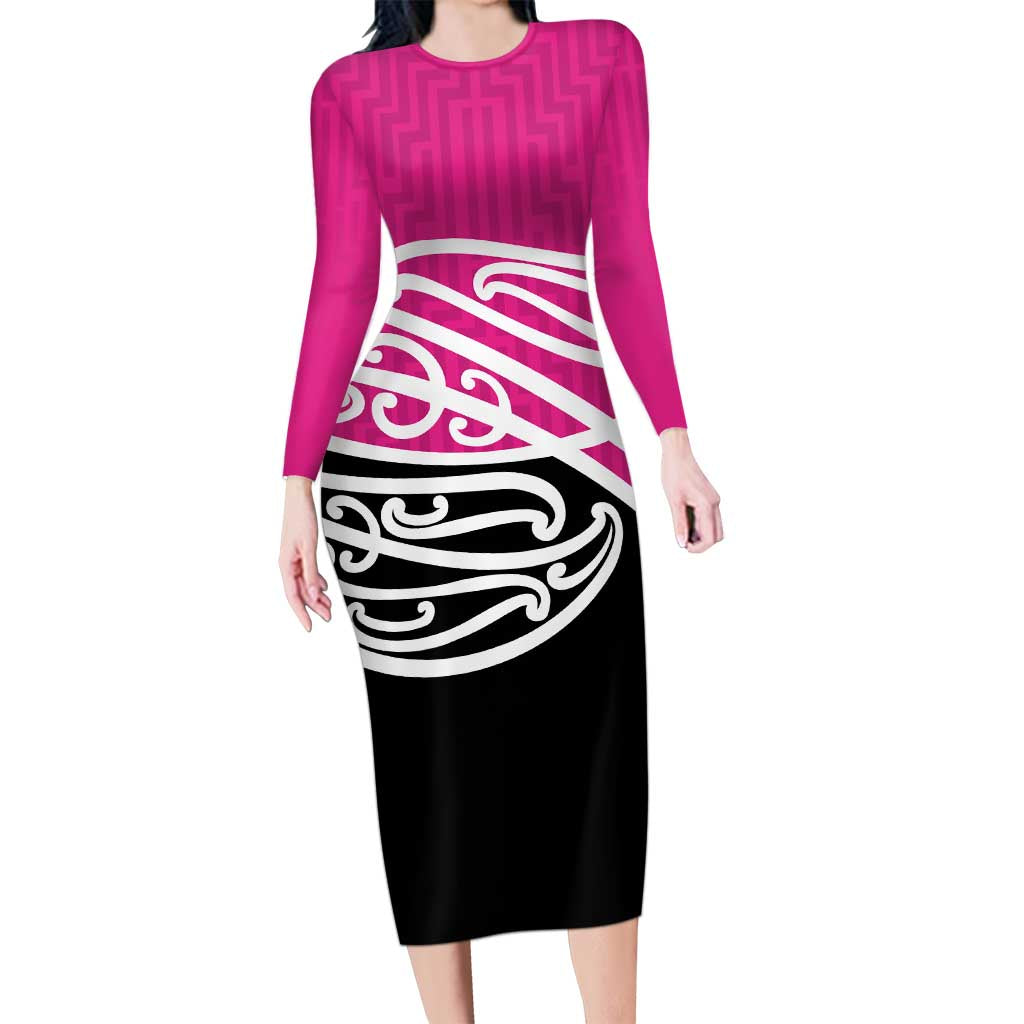 All Pink New Zealand Kowhai Ngutukak Long Sleeve Bodycon Dress - Aussie Hoodie