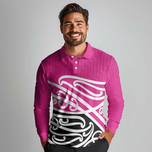 All Pink New Zealand Kowhai Ngutukak Long Sleeve Polo Shirt - Aussie Hoodie