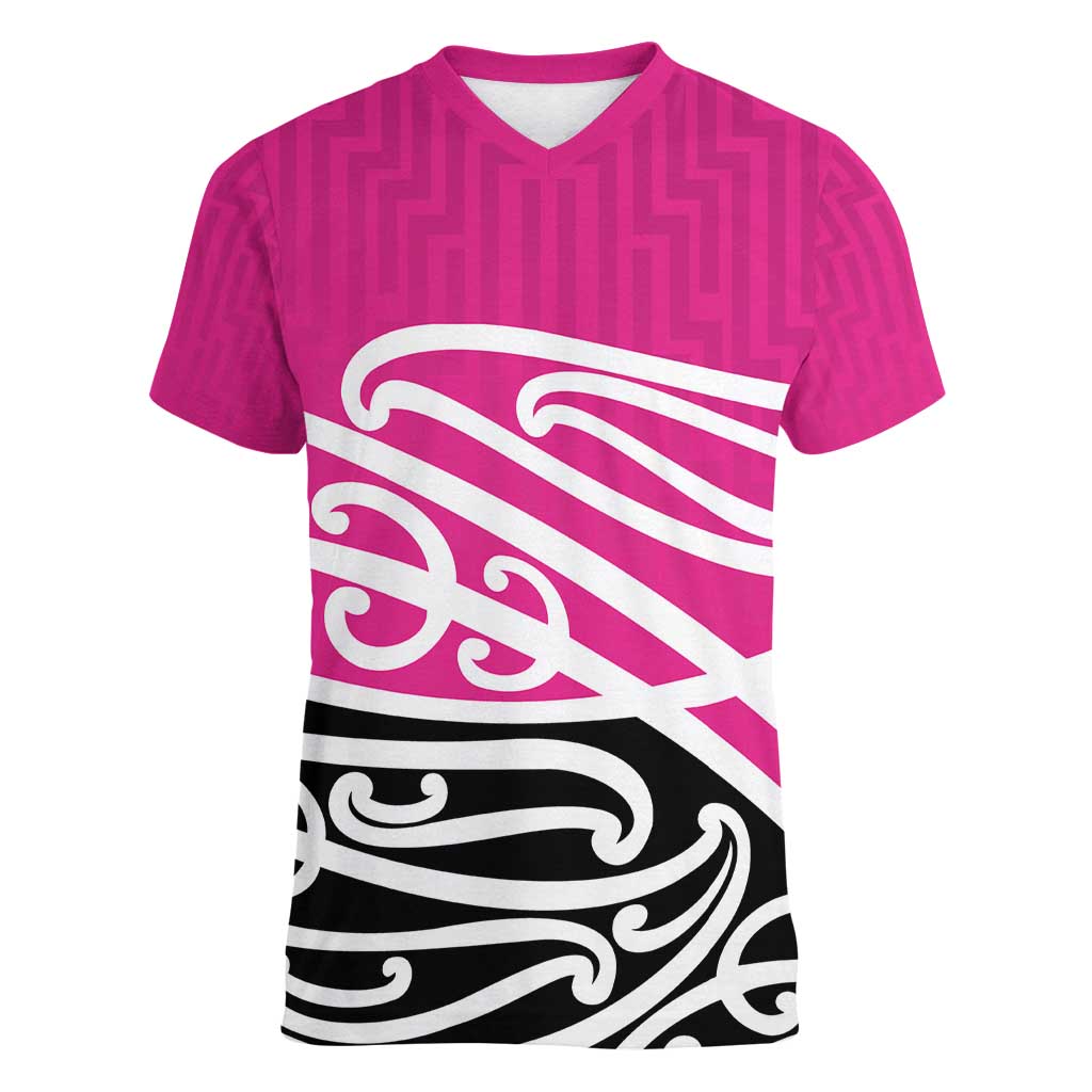 All Pink New Zealand Kowhai Ngutukak Women V-Neck T-Shirt - Aussie Hoodie