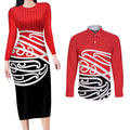 All Red New Zealand Kowhai Ngutukak Couples Matching Long Sleeve Bodycon Dress and Long Sleeve Button Shirt - Aussie Hoodie