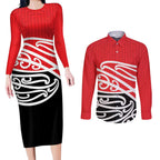 All Red New Zealand Kowhai Ngutukak Couples Matching Long Sleeve Bodycon Dress and Long Sleeve Button Shirt - Aussie Hoodie