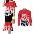All Red New Zealand Kowhai Ngutukak Couples Matching Mermaid Dress and Long Sleeve Button Shirt - Aussie Hoodie