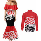 All Red New Zealand Kowhai Ngutukak Couples Matching Mermaid Dress and Long Sleeve Button Shirt - Aussie Hoodie