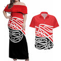 All Red New Zealand Kowhai Ngutukak Couples Matching Off Shoulder Maxi Dress and Hawaiian Shirt - Aussie Hoodie