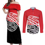All Red New Zealand Kowhai Ngutukak Couples Matching Off Shoulder Maxi Dress and Long Sleeve Button Shirt - Aussie Hoodie