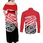 All Red New Zealand Kowhai Ngutukak Couples Matching Off Shoulder Maxi Dress and Long Sleeve Button Shirt - Aussie Hoodie