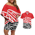 All Red New Zealand Kowhai Ngutukak Couples Matching Off Shoulder Short Dress and Hawaiian Shirt - Aussie Hoodie