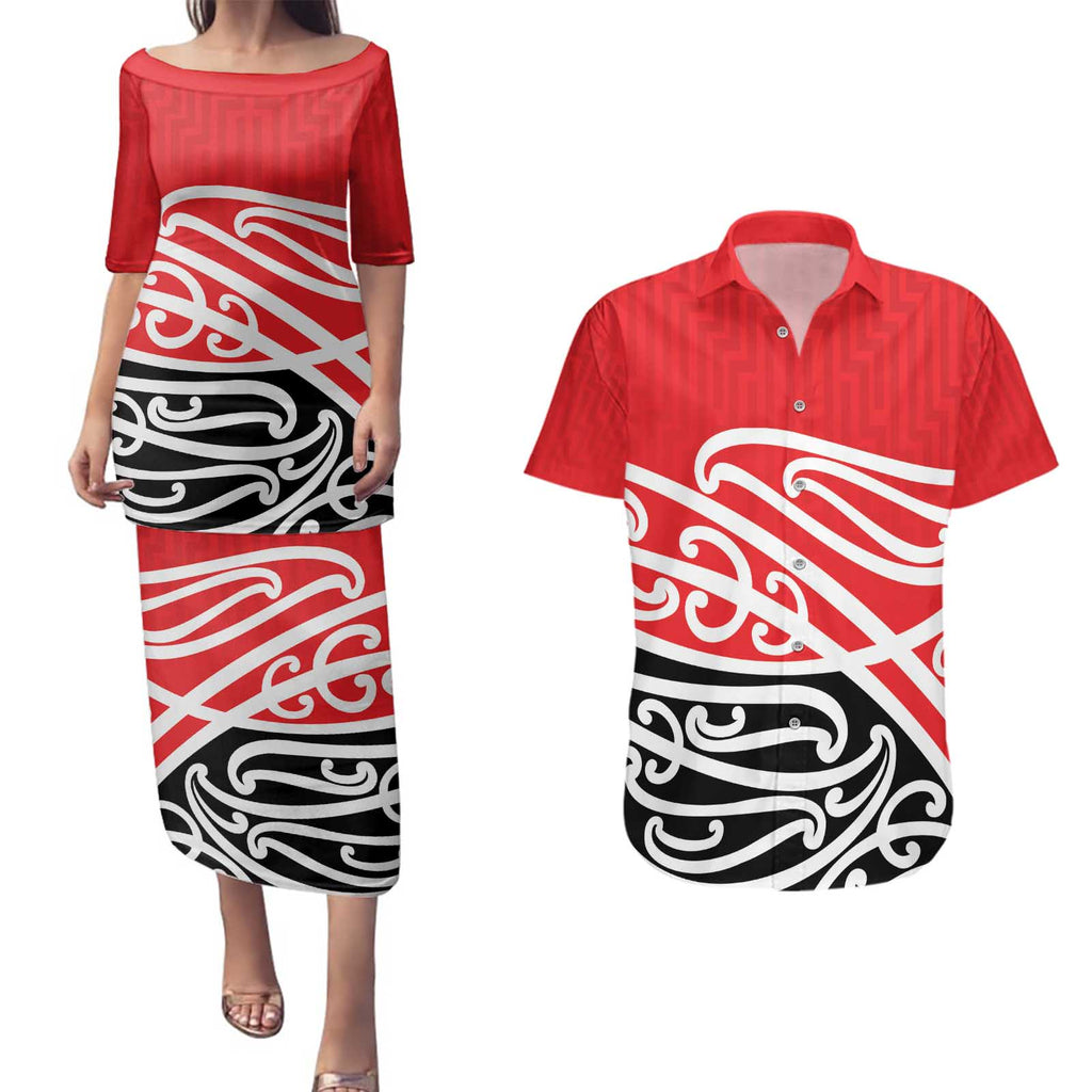 All Red New Zealand Kowhai Ngutukak Couples Matching Puletasi and Hawaiian Shirt - Aussie Hoodie