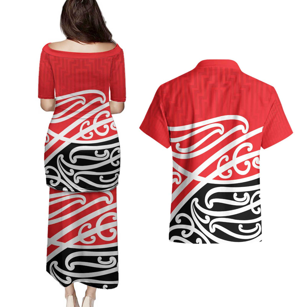All Red New Zealand Kowhai Ngutukak Couples Matching Puletasi and Hawaiian Shirt - Aussie Hoodie
